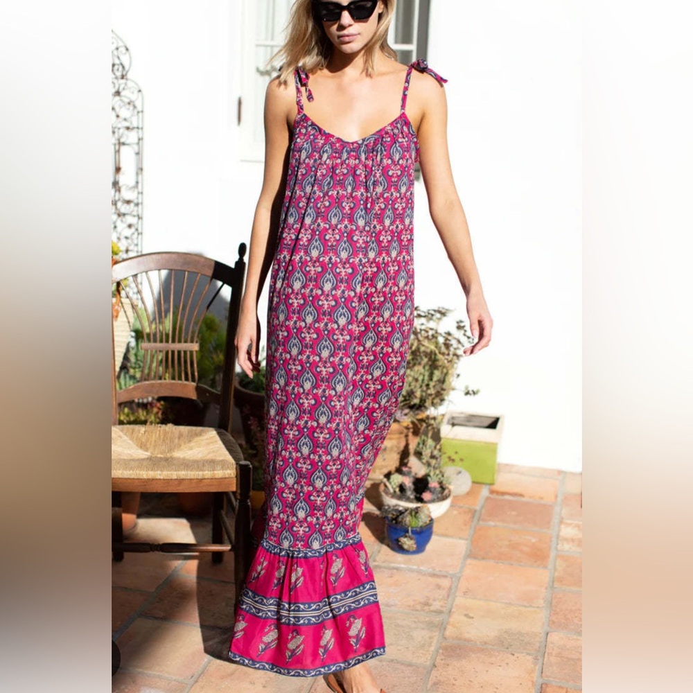 Emerson Fry Pink and Blue Patterned Midi Dress